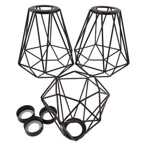 Set of 3 Black Metal Wire Lampshades Geometric Modern Pendant Light Shades